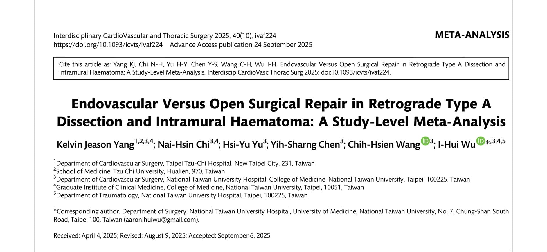 Endovascular vs. open surgical repair in retrograde type a dissection & intramural hematoma: A study-level meta-analysis